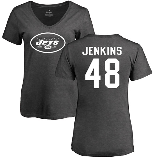 New York Jets Ash Women Jordan Jenkins One Color NFL Football #48 T Shirt->nfl t-shirts->Sports Accessory